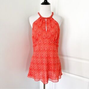 Michael Kors Orange Printed Braided Neck Blouse - Size 14